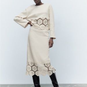Zara Cream Crochet Detail Skirt